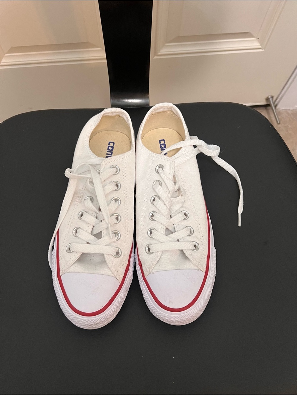 Converse White Low-Top Sneakers with Red Trim